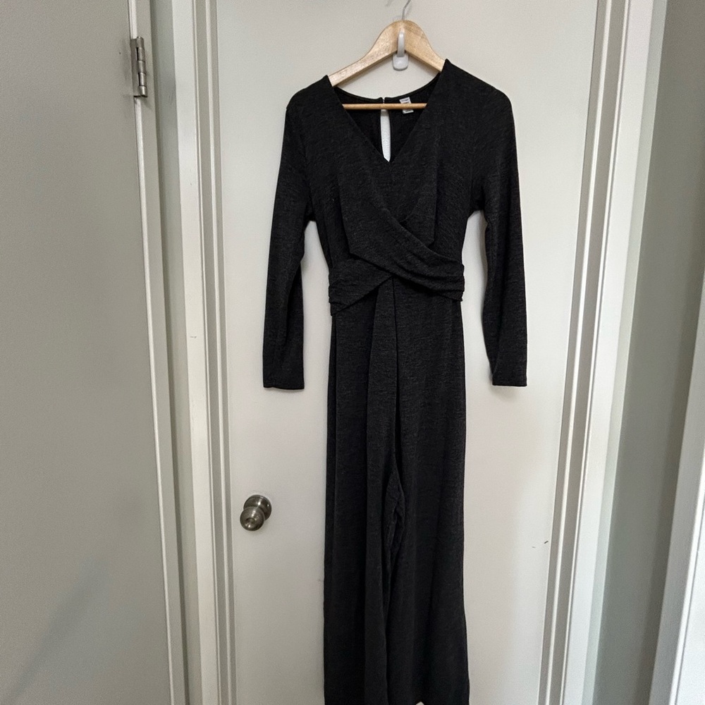 Dark Grey Maternity Knit Wide Leg Jumpsuit